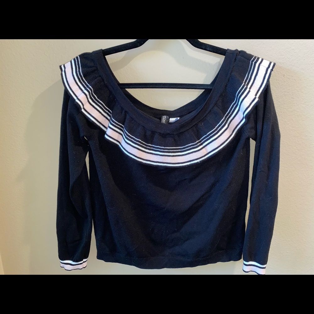 H&M Divided Boat Neck Ruffle Classy Stripe Top